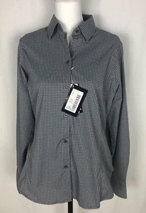 New Devon & Jones Button Up Shirt Gingham Plaid Checked Gray Women's Size M - Picture 1 of 5