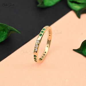 14k Yellow Gold Diamond Eternity Ring Natural Emerald Valentines Day Gift Ring