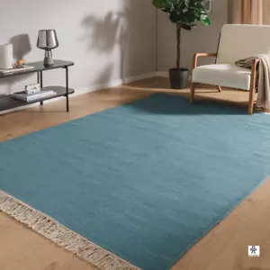 Solid Blue Kilim Wool Area Rug Traditional Tribal Wool Rug Runner Living room - Picture 1 of 7