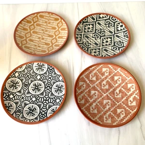 World Market Appetizer Plates Southwestern Bohemian Tribal Patterns 6” Set Of 4 - Picture 1 of 12