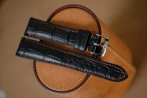 Omega Seamaster Planet Ocean strap size 22/18 black orange stitching with buckle - Picture 1 of 7