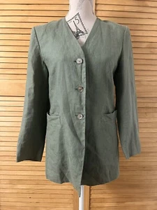 LAURA ASHLEY Vintage Linen Blazer Jacket Pockets Green Size UK 10 - Picture 1 of 7