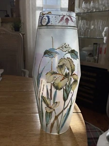 Antike große Mont Joye Emaille Kunst Glas Vase - Bild 1 von 11