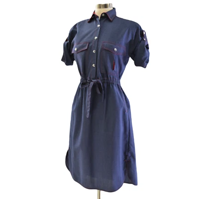 Camisa de mezclilla azul cosida años 70 cintura vestido rojo talla M/L Foto 1 de 4