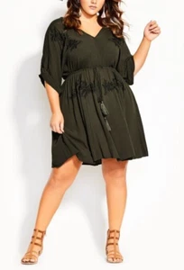 CITY CHIC Embroidery Allure Tunic Women's Dress In khaki Plus Size XS (14) - Picture 1 of 5