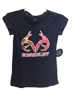 Realtree Women's Black Pink Camo Logo Short Sleeve T-Shirt Size Medium - Picture 1 of 2