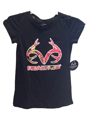 Realtree Women's Black Pink Camo Logo Short Sleeve T-Shirt Size Medium - Image 1 of 2