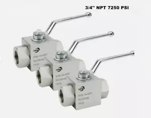 3 Pack 3/4'' NPT 7250 PSI Steel Hydraulic Ball valve 2 way - Picture 1 of 6