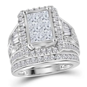 14k White Gold Womens Princess Diamond Bridal Engagement Ring Band Set 2-7/8 ctw - Picture 1 of 2