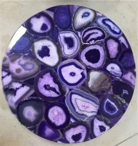 Mesa de centro redonda púrpura de piedras preciosas de ágata hecha a mano al azar decoración de muebles artísticos - Imagen 1 de 8