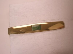 1-13/16" Genuine Jade Green Stone Simple Quality Design Vintage Tie Bar Clip - Picture 1 of 5