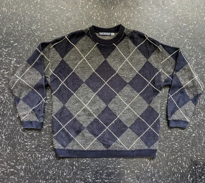 Vintage Mens Argyle Sweater Long Sleeve Pull Over Medium Blue Gray - Image 1 of 4