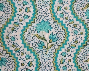Green White Floral Block Print Indian By the Yard Fabric for Sewing Dressmaking - Picture 1 of 8