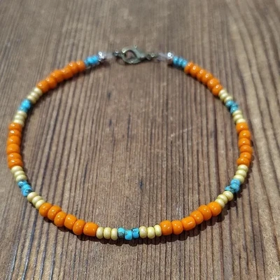 Pulsera con cuentas naranja y turquesa, pulsera hecha a mano para hombre de 9 pulgadas de largo Foto 1 de 4
