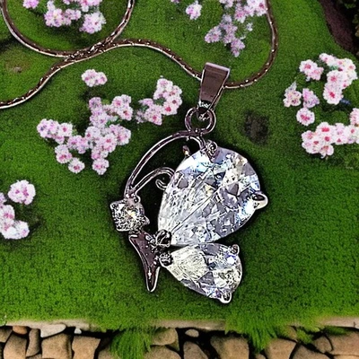 Collar Colgante Grande Cristal Mariposa Chapado en Oro Blanco Brillante Hada Brillante Foto 1 de 4