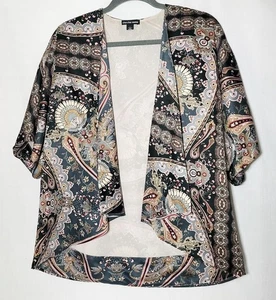 Chaqueta Kimono Gris Rosa Paisley L Cha Cha Vente Ligera Forrada Abierta - Imagen 1 de 4