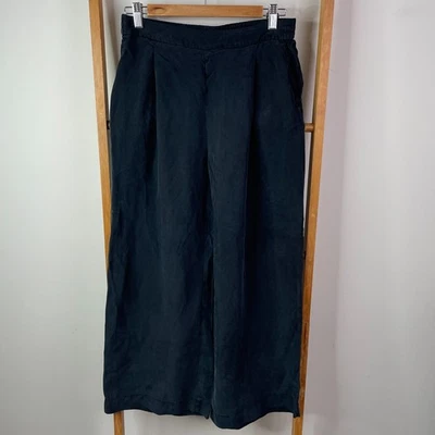 Witchery Pants Womens 8 Black Cupro Blend Wide Leg Ankle Pleated Front High Rise - image 1 of 4