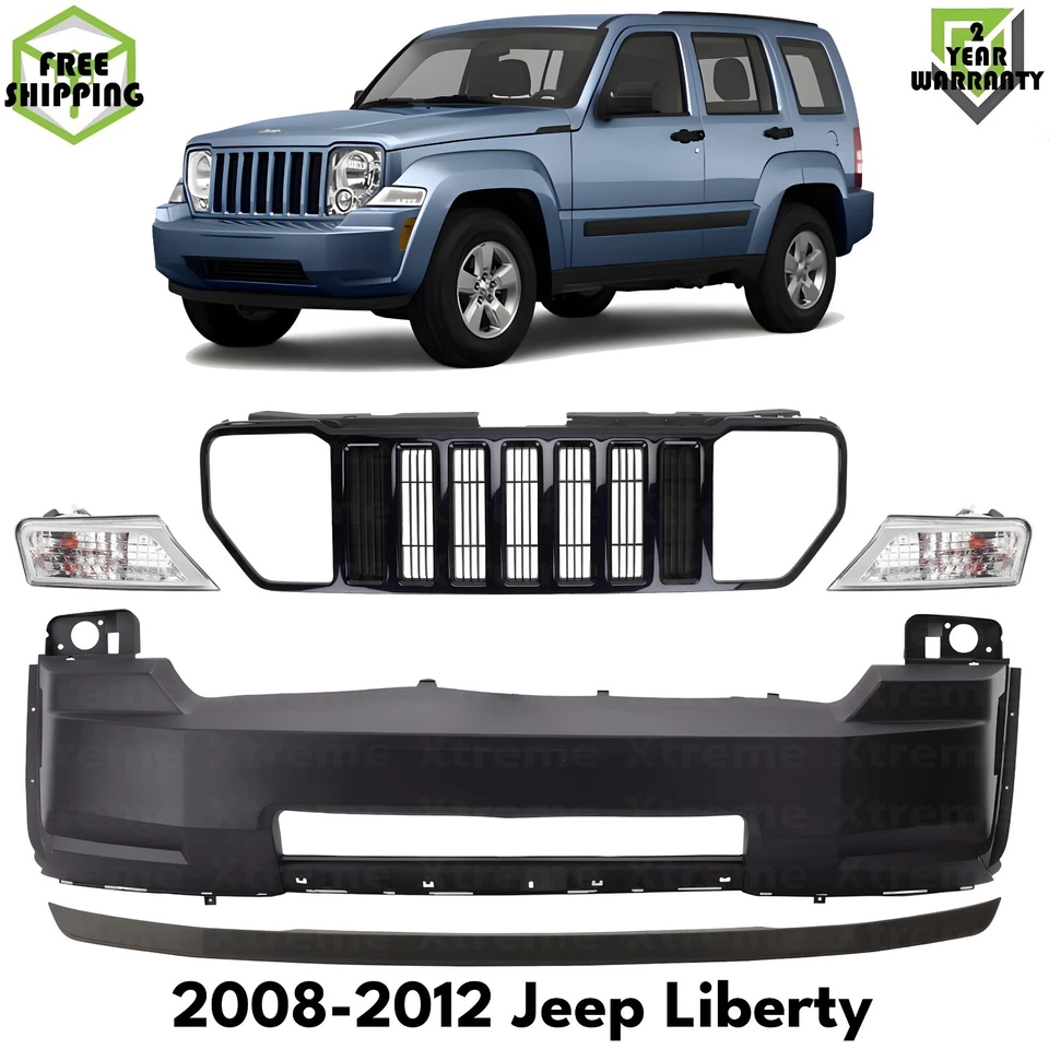Front Bumper Cover Primed Plastic & Grille Assembly For 2008-2012 Jeep Liberty - Изображение 1 из 4