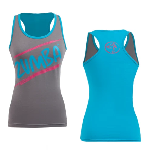 Camiseta sin mangas Zumba Retro Racerback - Gris con azul y rojo ~ talla grande ~ ¡Nueva! Foto 1 de 1