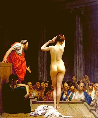 A ROMAN SLAVE MARKET 1884 FRENCH ART PAINTING BY JEAN LEON GEROME REPRODUCTION - Image 1 of 3