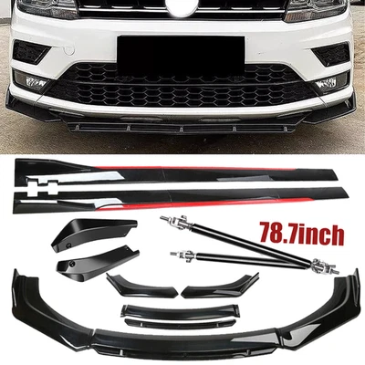 Glossy Black Front Bumper Lip Splitter +Side Skirts Rear For Volkswagen Tiguan Foto 1 de 4