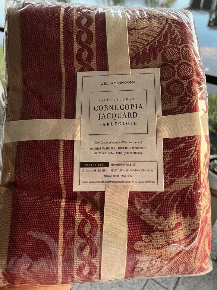 Williams Sonoma Cornucopia Jacquard Tablecloth Cranberry 70”x126” - Reversible - Image 1 of 2