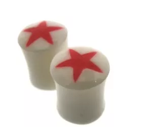 UNIQUE 0G PAIR OF PINK STAR BUFFALO BONE 8MM plugs - Picture 1 of 1