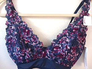 Jessica Simpson Sz Small Bralette w Removable Pads Dark Teal & Mauve Floral Pret - Picture 1 of 9