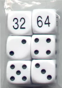NEW Dice Set of 6 D6 (16mm) - Backgammon Opaque White - Picture 1 of 1