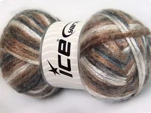 Glam Universe Ice #64591 Brown, Black, White 100gr 250yd Shiny Fuzzy Yarn - Picture 1 of 5