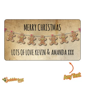 CHRISTMAS GINGER BREAD Personalised Brown Kraft Effect Wrapping Stickers - 538 - Picture 1 of 3