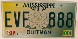 QUITMAN county TRIPLE 8 license plate EVF 888 Marks Lambert Sledge Crenshaw Miss - Picture 1 of 12