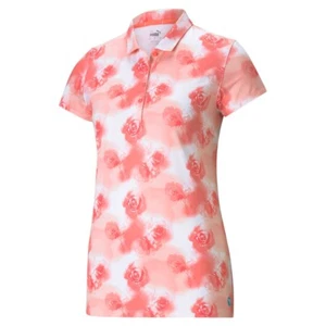 Puma Womens Cloudspun Watercolor Floral S Peach Rose SS Golf Polo Shirt NWT - Picture 1 of 2