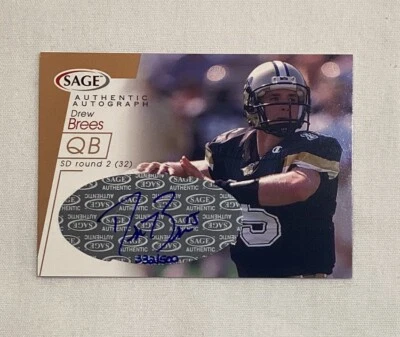 DREW BREES RC 2001 SAGE BRONZE PARALLEL SIGNED AUTOGRAPH ROOKIE CARD AUTO /500 - Image 1 of 2
