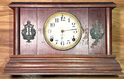 Raro Reloj Ingraham Caoba Manto Circa 1900 Ancla Náutica Acentos Oceánicos De Colección Foto 1 de 4