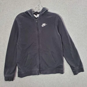 Nike Boys Sweatshirt XL Black Hoodie Logo Full Zip Embroidered - Picture 1 of 9