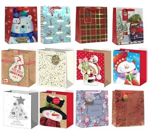 12er Set mittelgroße Weihnachtsgeschenktüten Seilgriff & Etikett süß & traditionell 10x8" - Bild 1 von 1