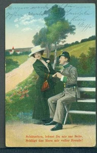 Romantic Couple Soldier Pretty Lady Foreign Postcard - Picture 1 of 1