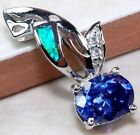Blue Sapphire & Australian Opal Inlay 925 Sterling Silver Pendant Jewelry GA5