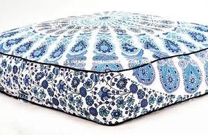 Indian Cotton Ottoman Pets Bed White Dog Bed Peacock Mandala Printed Cushion Bed - Picture 1 of 3