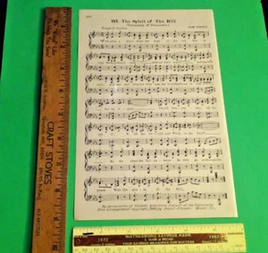 University of TENNESSEE "The Spirit Of The Hill Original 1931 College Song Sheet - Bild 1 von 2