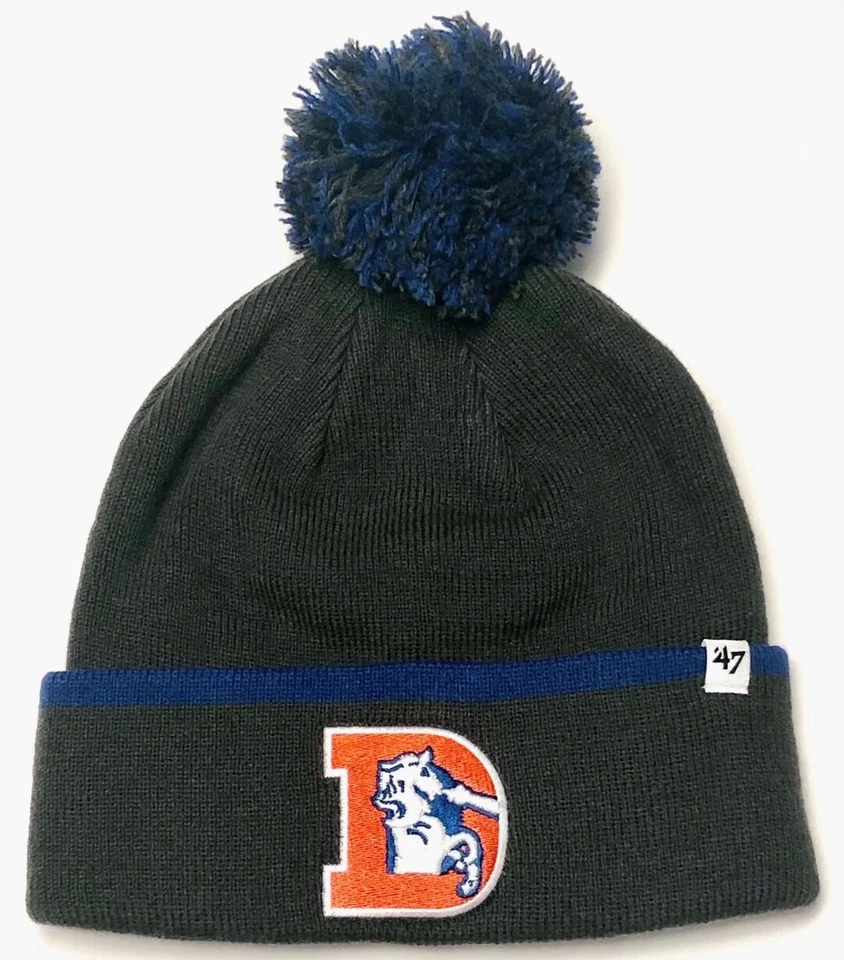 ’47 Denver Broncos NFL '47 Baraka Throwback Vintage Pom Knit Hat Cap Winter Beanie