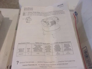 COLEMAN POWERMATE PARTS MANUAL 200-2340 REVISION A ELECTRIC AIR COMPRESSOR - Picture 1 of 1