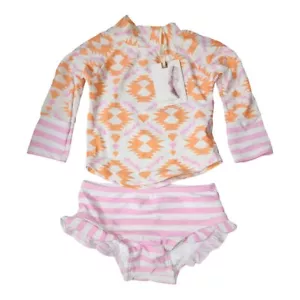 Jessica Simpson Infant Girls Pink & Orange Geometric Rashguard Swim Suit 6-9m - Picture 1 of 5