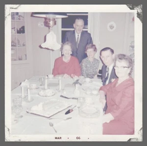 Found Photo 1966 Group Of People Table Cake Flower Light 3.5 x 3.5 - Picture 1 of 2