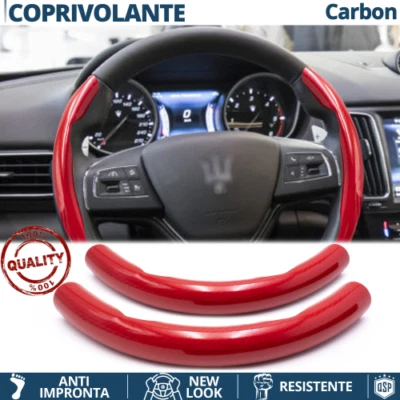 COPRIVOLANTE per MASERATI Effetto FIBRA CARBONIO SOTTILE Rosso Sportivo Tuning - Immagine 1 di 4