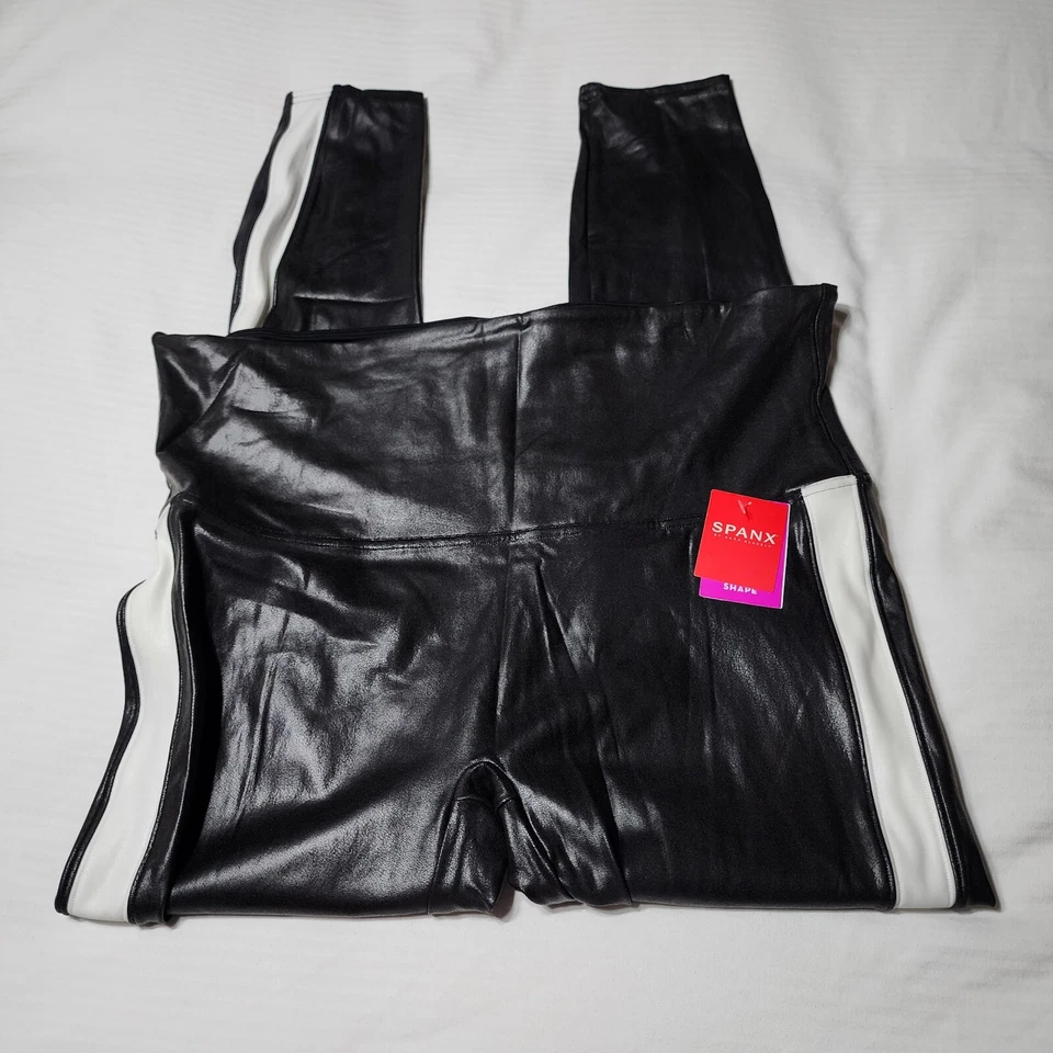 Leggings de tiro alto Spanx para mujer talla grande imitación cuero rayas negro blanco 3X Foto 1 de 4