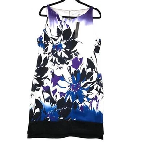 T Tahari Black White Blue Purple Sleeveless Floral Fran Knee Length Sheath Dress - Picture 1 of 10