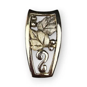 Sterling Leaf Slide Pendant Brushed Yellow White Leaves Gold Plated 925 Silver - Picture 1 of 12