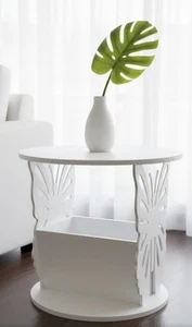 White Round Butterfly Pedestal Side Table - Picture 1 of 2
